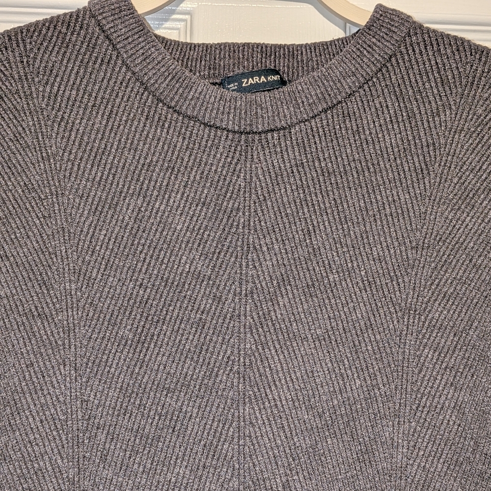 Zara Ribbed Crewneck Cropped Sweater - Picture 3 of 5